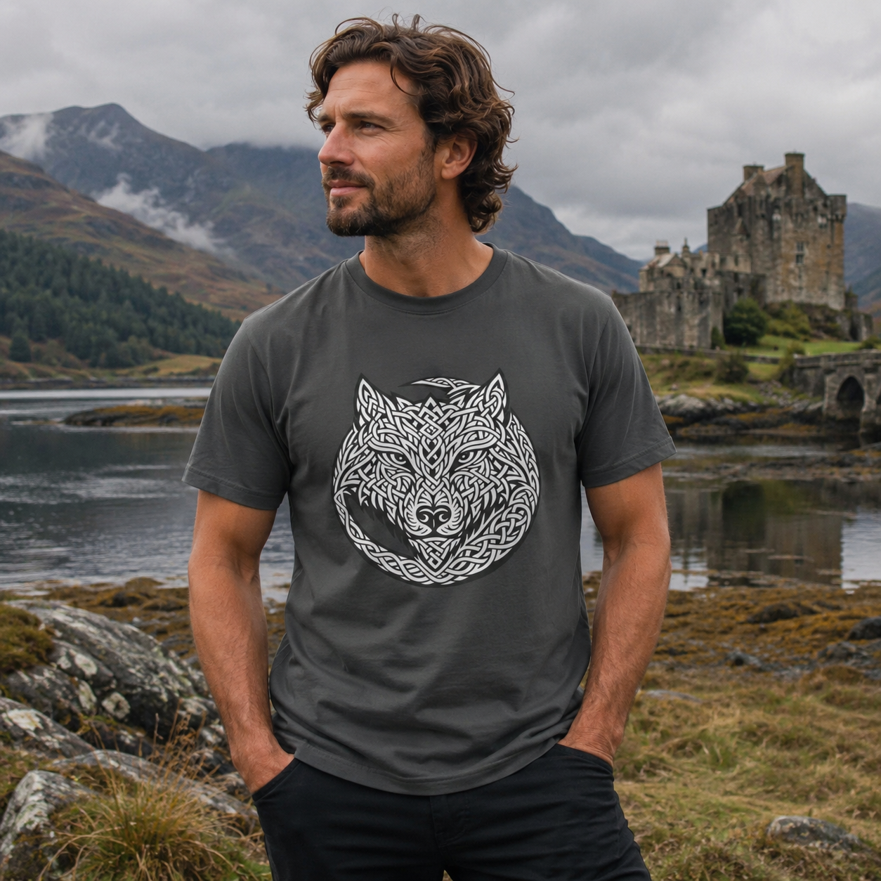 Celtic Knot Wolf Head Graphic Classic Fit T-Shirt
