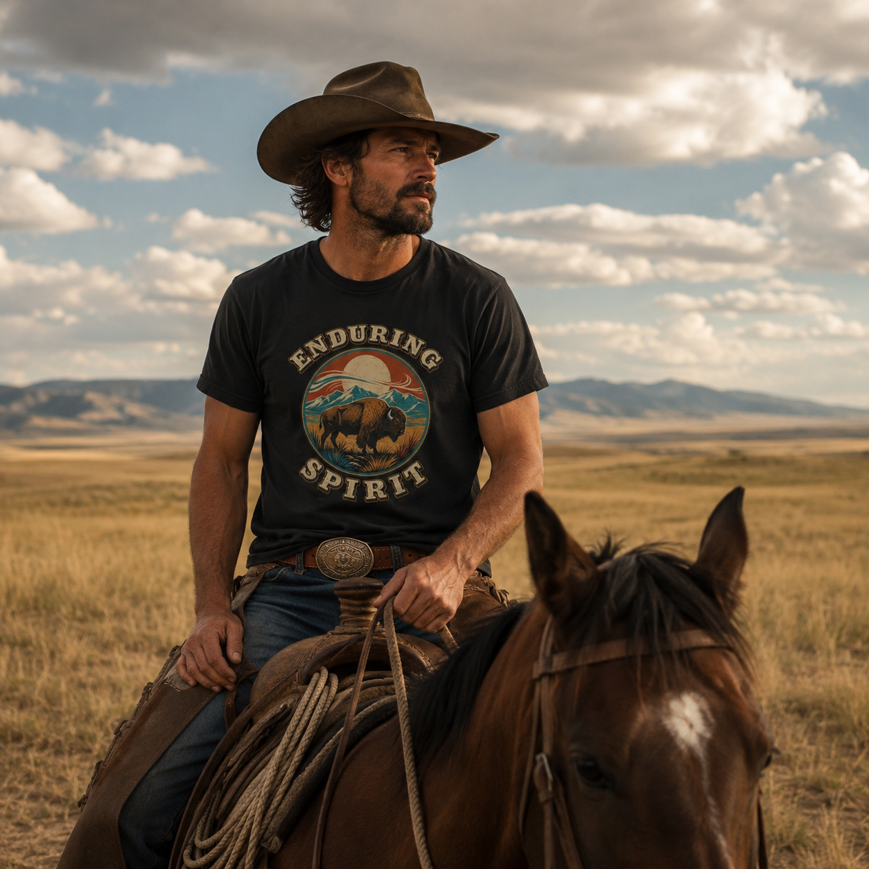 Bison Enduring Spirit Wildlife Graphic Classic Fit T-Shirt